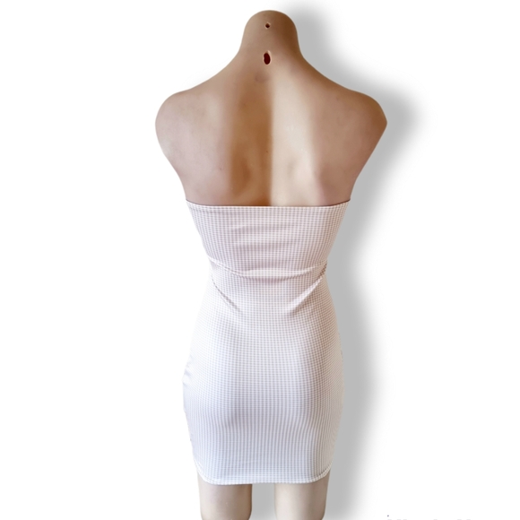 Handmade, Beige / Light Brown + White Gingham Check Strapless Short Dress Size S - Picture 5 of 10